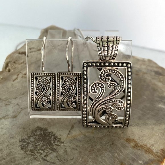 Silpada Sterling Silver Paisley Open Scroll Pendant Necklace & Earrings Set 20" - Picture 6 of 16